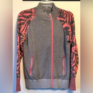 Title Nine Gray Striped with Pink Zip-Up Sweater